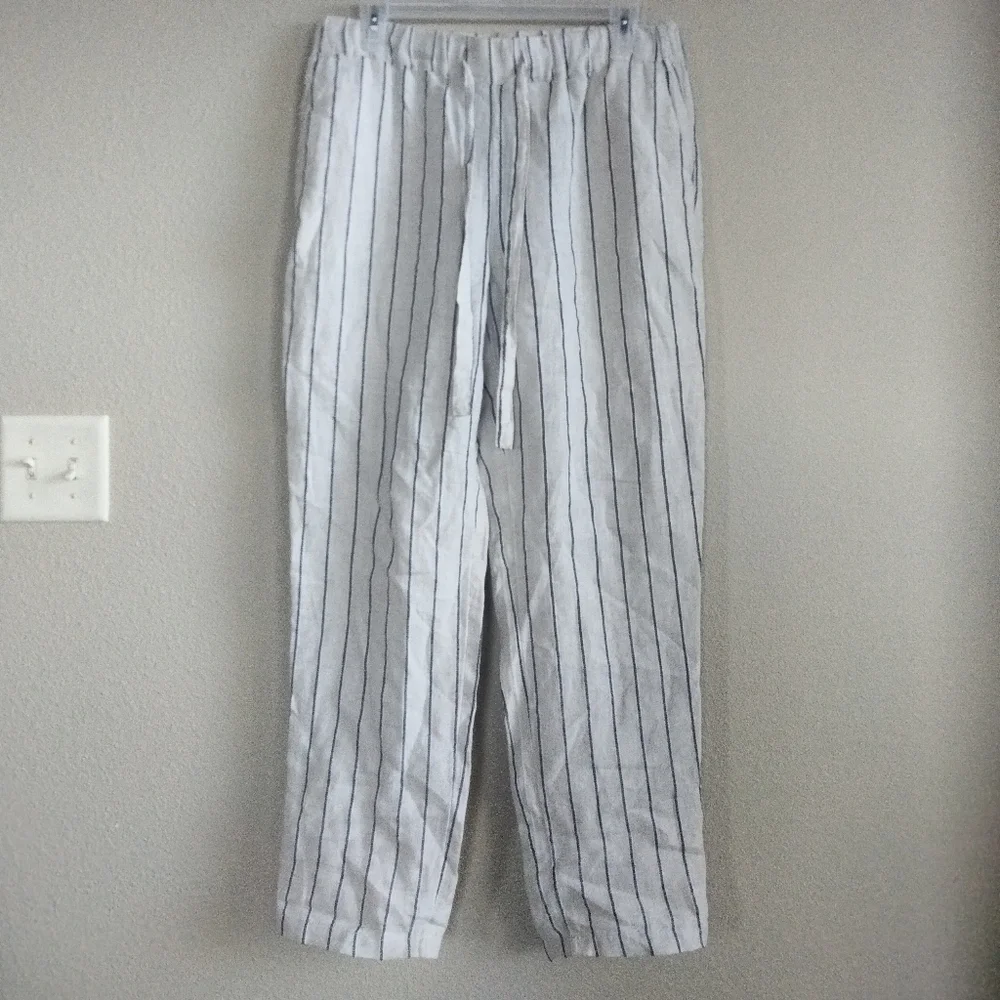Mango Size Small 100% Linen Striped Beachy Pants